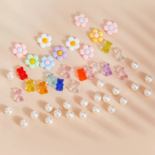 Color Transparent Candy Bear Shoe Buckle Five-petal Flower Pearl suit DIY Hole Shoe Buckle Shoe Flower Accessories