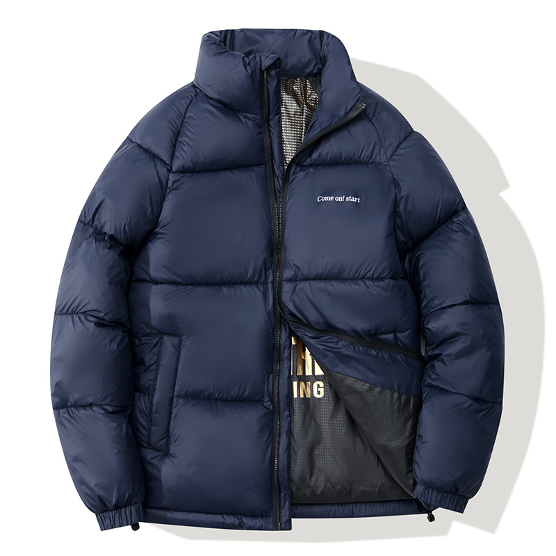 Men's Clothing Winter short thick stand collar loose casual warm couple Silk cotton jacket men's jacket black cotton coat_voghion.com