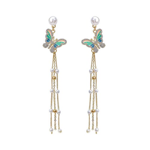 Colorful Butterfly Tassel Earrings Unique Design High-End Formal Dress 925 Silver Needle Earrings New Trend Earrings Wholesale