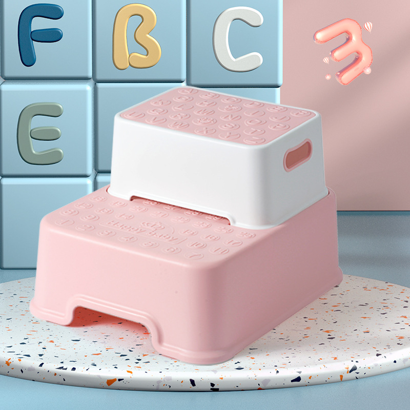 Baby cartoon single and double-layer toilet step stool, plastic double-layer footstep stool, children's anti-slip footstool