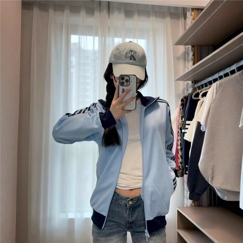 Three-stripe embroidered design, new autumn/winter collection, unisex casual sports jacket with a stand-up collar, casual outerwear 0418