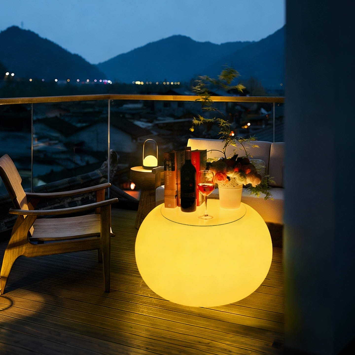 Led Colorful Glowing Coffee Table and Chair Set Furniture for Outdoor Garden Courtyard Creative Waist Drum-Shaped Coffee Table
