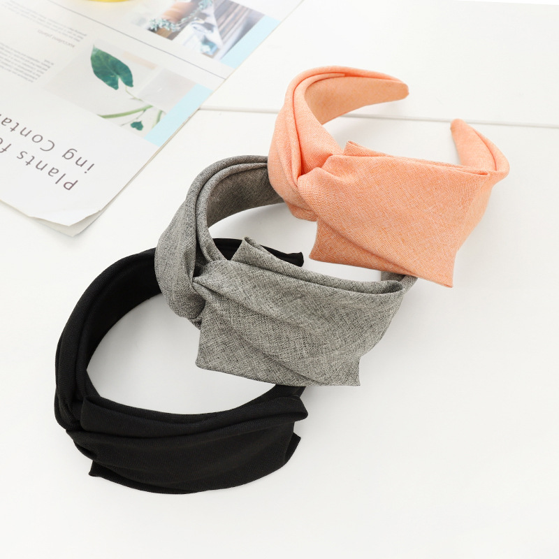 solid color widebrimmed fabric crossfolding headband wholesale Nihaojewelrypicture13