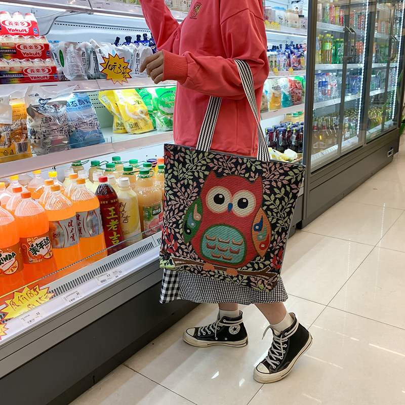 详情_韩版ins学生帆布袋女文艺百搭单肩包小清新亚麻面料短途