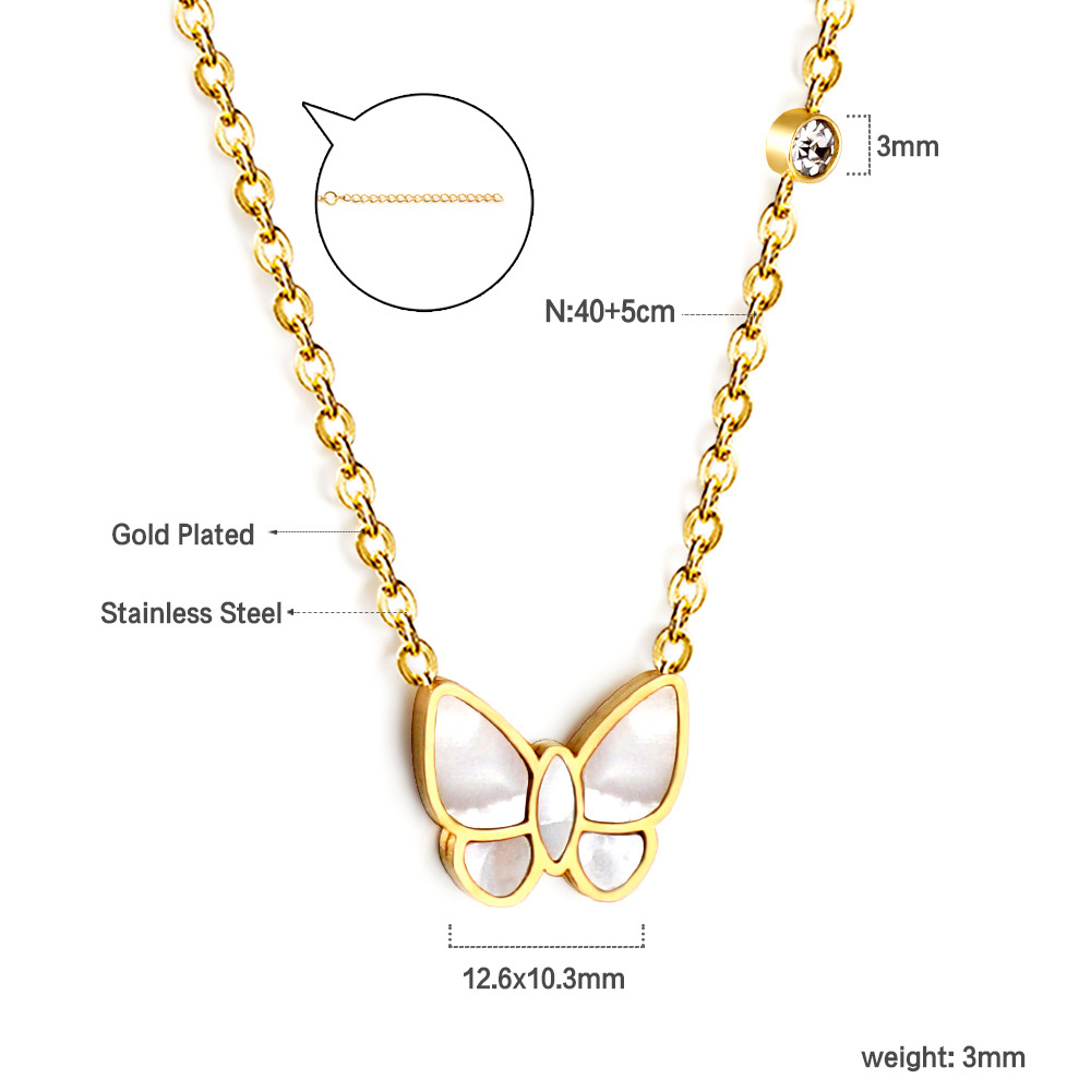 Style Simple Papillon Acier Inoxydable Acier Au Titane Placage Incruster Strass Coquille Collier display picture 4