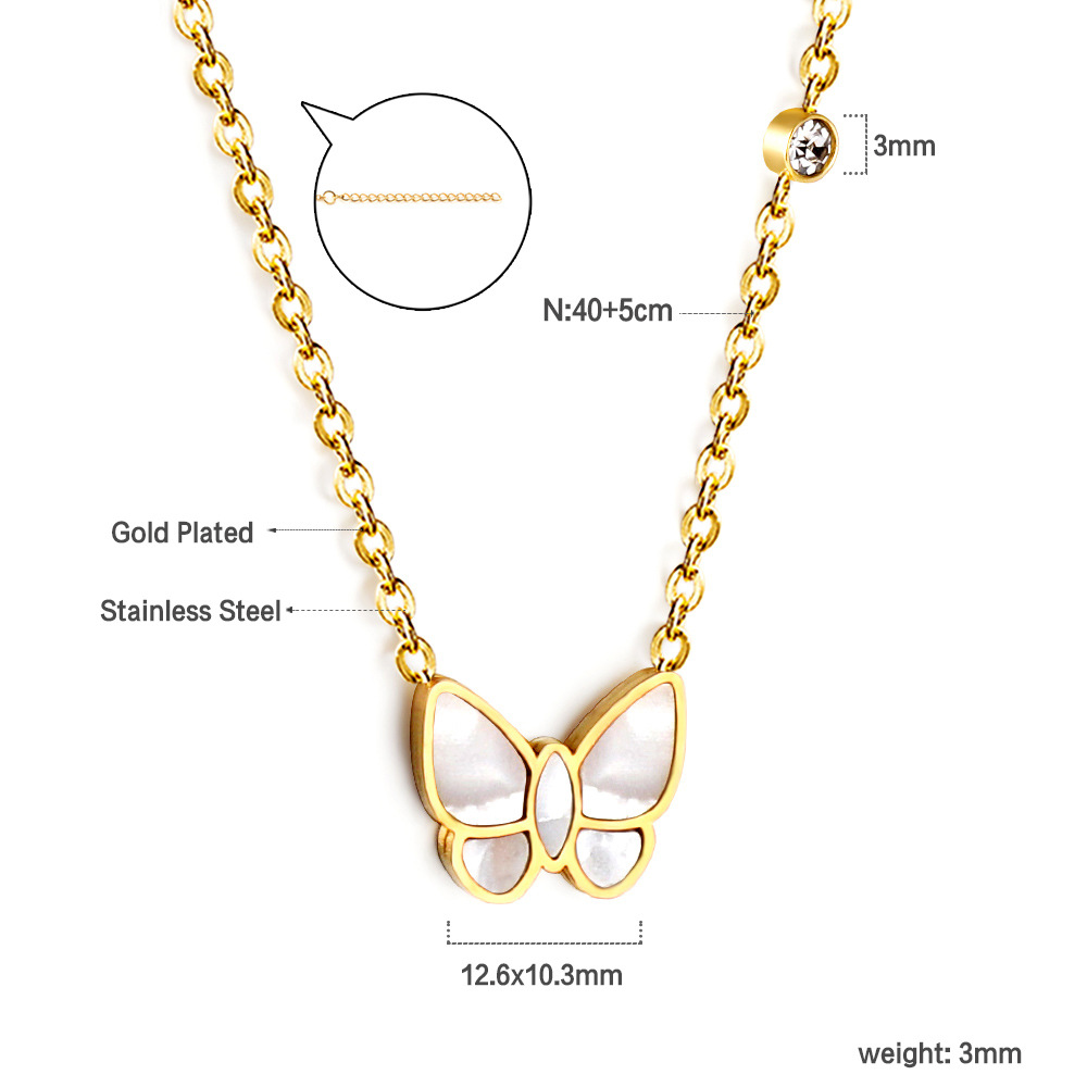 Butterfly Pattern Women'S Gender Simple Style Butterfly Stainless Steel Titanium Steel Plating Inlay Rhinestones Shell Necklace