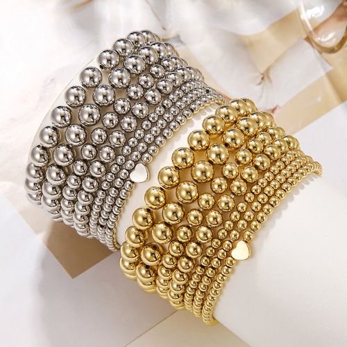 Euramerican Cross-border Accessory Ins Simple CCB Bead Bracelet Set of 7 Pieces Fashion Round Bead Elastic Bracelet Accessory