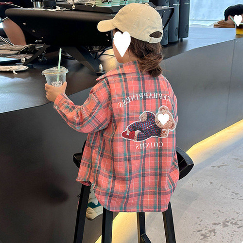 Women's Children's Long-Sleeve Spring and Autumn New Fashion Kids Top Spring Dress Girl Big Children Checked Shirt Outerwear