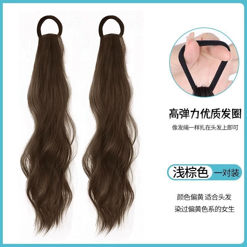 Perucas de caballo de mujer alta simulación de cola de caballo doble correa de arandela trenzas de cabello largo flojo natural dulce chica micro-roll cola de caballo baja