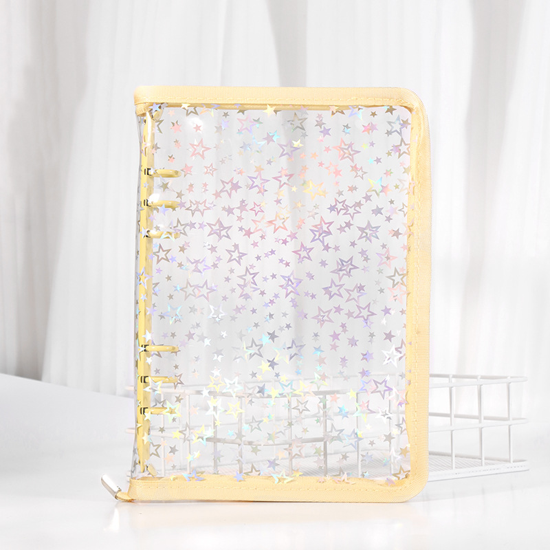 En stock linda bolsa de almacenamiento de celebridades de internet libro de hojas sueltas de seis agujeros ins estilo star-chasing a5a6 cremallera transparente libro de mano shell
