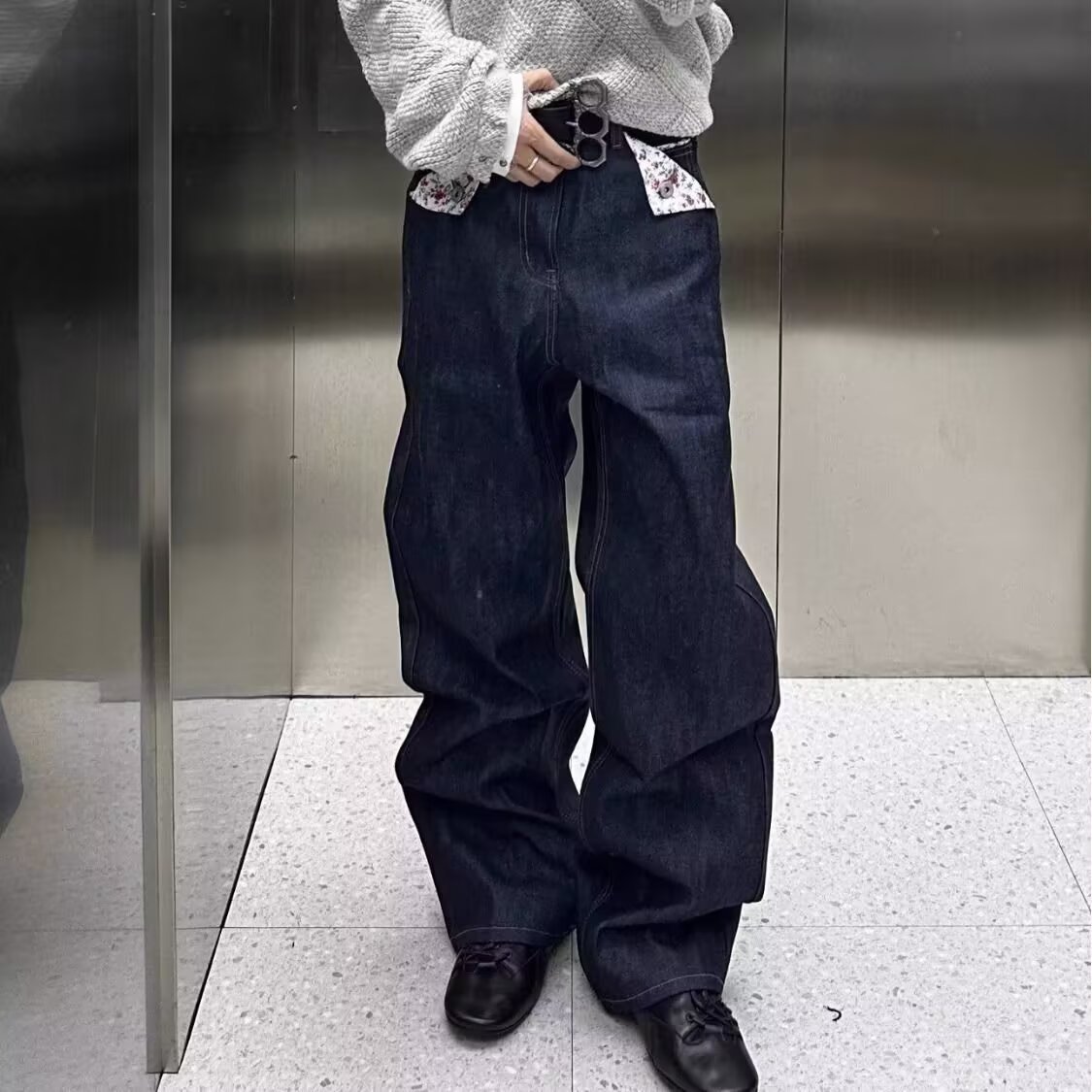 Herren Jeans Mit Blumenmuster Im Retro Style Weite Denim Hose_voghion.com