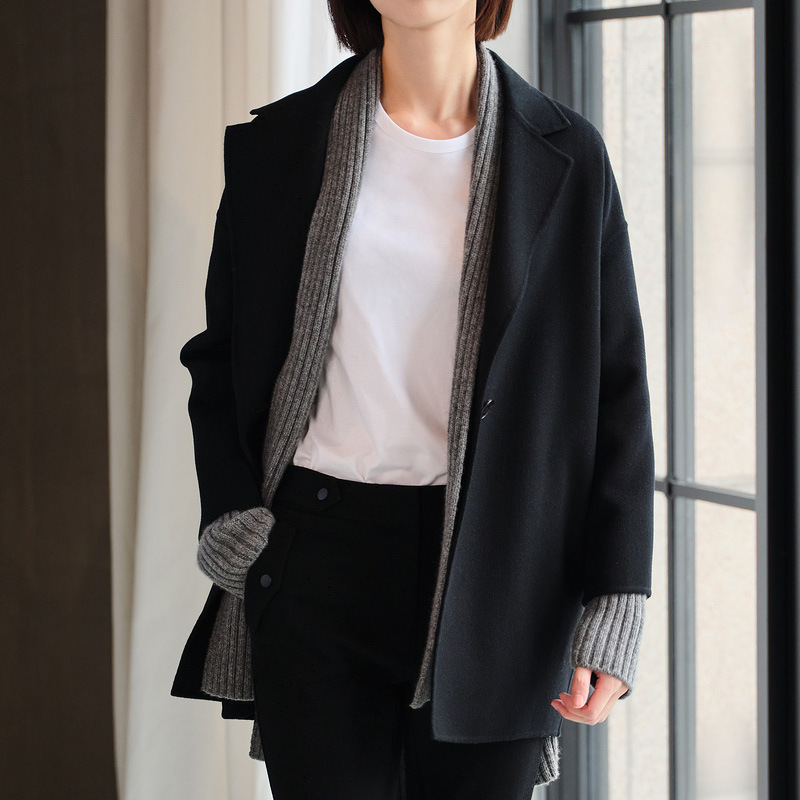 IC Xiaohe 풀 울 양모 양면 트위드 코트 2024 가을과 겨울 새로운 느슨한 원 버튼 높은 수준의 작은 스타일 코트