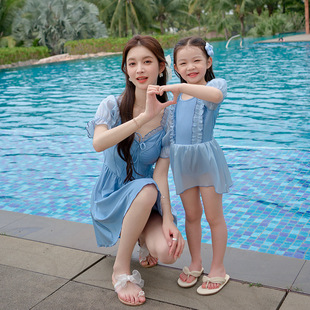 New Parent-child Swimsuit Slimming Belly-covering Small Chest Push-up One-piece Conservative Children's Swimsuit Female Mother and Daughter Swimsuit