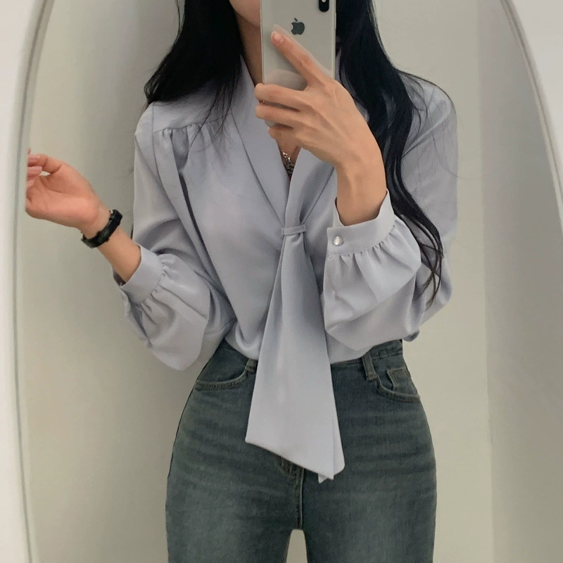 Южная Корея ins Весенний день дизайн чувстук галстук рубашка с длинными рукавами