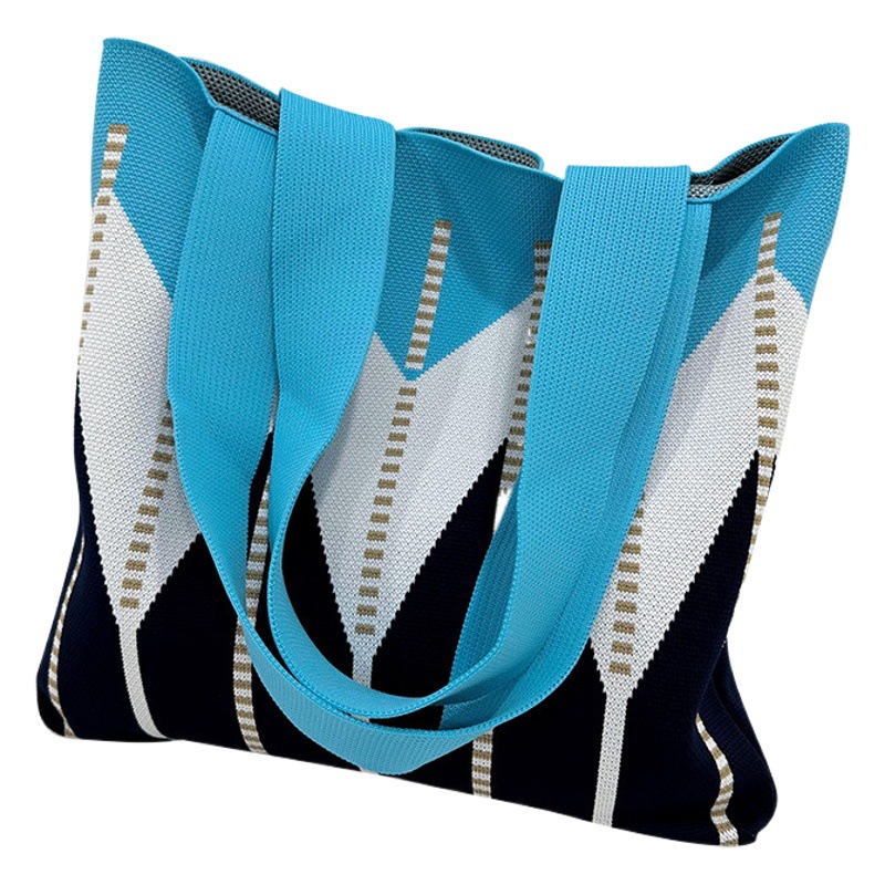 Nueva Mori costura onda simple de punto bolso de hombro de las mujeres de moda del todo fósforo de gran capacidad par bolso de compras