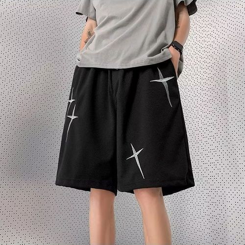 American embroidered shorts men's summer thin high street casual pants ice silk handsome trendy brand vibe medium pants