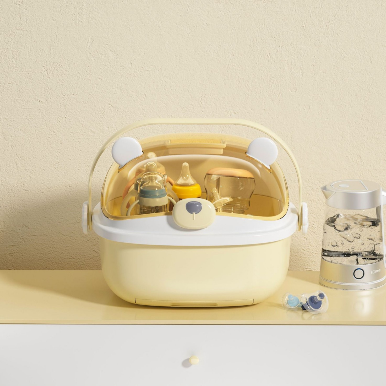 Dust-Proof Bottle Storage Box, Drain Rack, Baby Tableware Cabinet, Baby Special Food Supplement Tool, Bowl and Chopsticks Storage Box