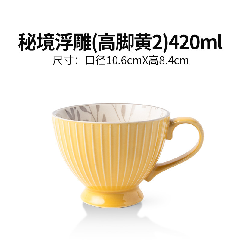 メーカー直販ヨーロッパ式カップ型浮き彫り色釉薬デザイン朝食カップストライプ浮き彫りコーヒー色陶磁器カップコップ|undefined