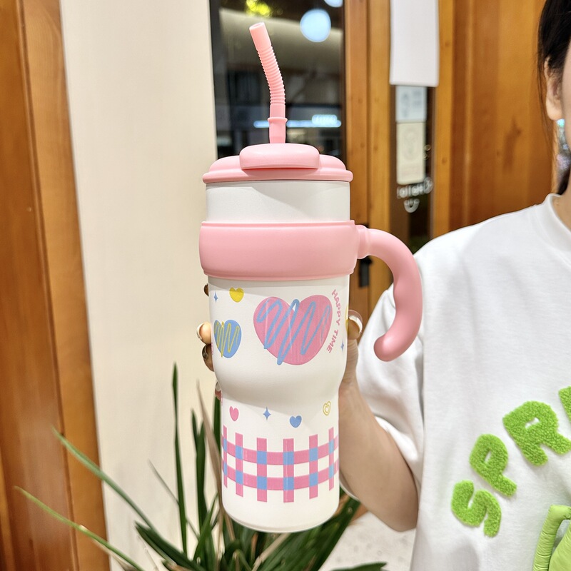 316不锈钢弹盖萌趣双饮保温杯大容量带提手学生儿童卡通吸管杯|undefined