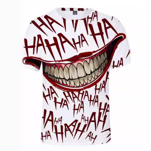 Cross-border European and American New Arrival 2024 Fashion Summer 3D HAHAHA American-style Streetwear Men's Short-sleeved T-shirt