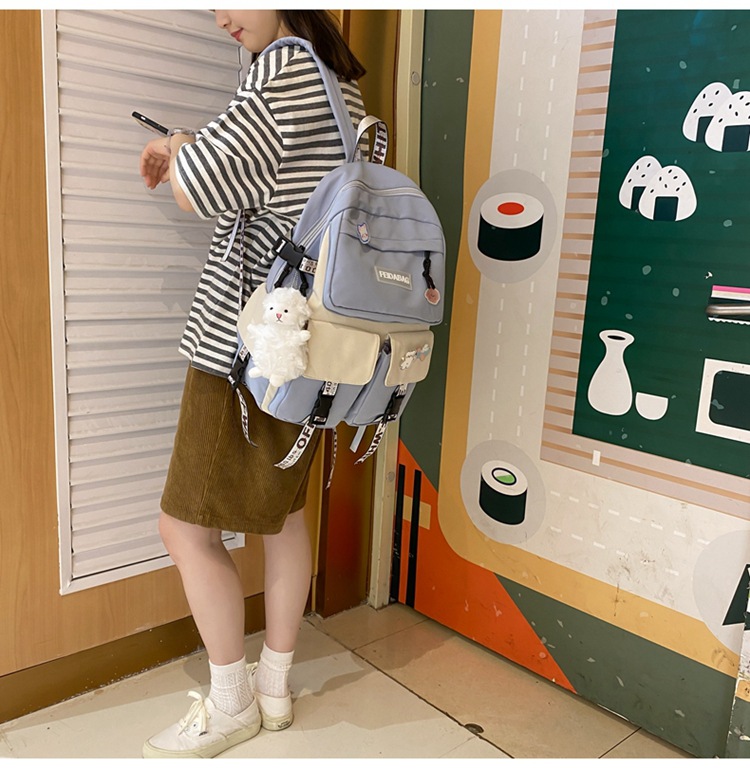 2021 New Schoolbag Korean Version Backpack Junior High School Student Schoolbag Campus Backpack Girl display picture 12