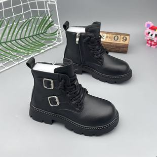 Girls Martin Boots 2024 Winter New Boys Black fleece-lined Two Cotton sneaker Children Autumn and Winter Thickened Shoes