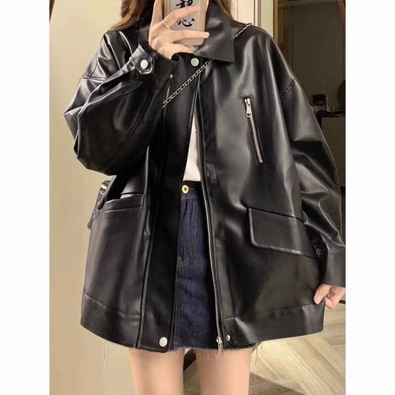 Black Maillard Leather Motorcycle Jacket for Women Early Spring 2025 New Design Niche Jacket Top Black Maillard Leather Motorcycle Jacket for Women Early Spring 2025 New Design Niche Jacket Top