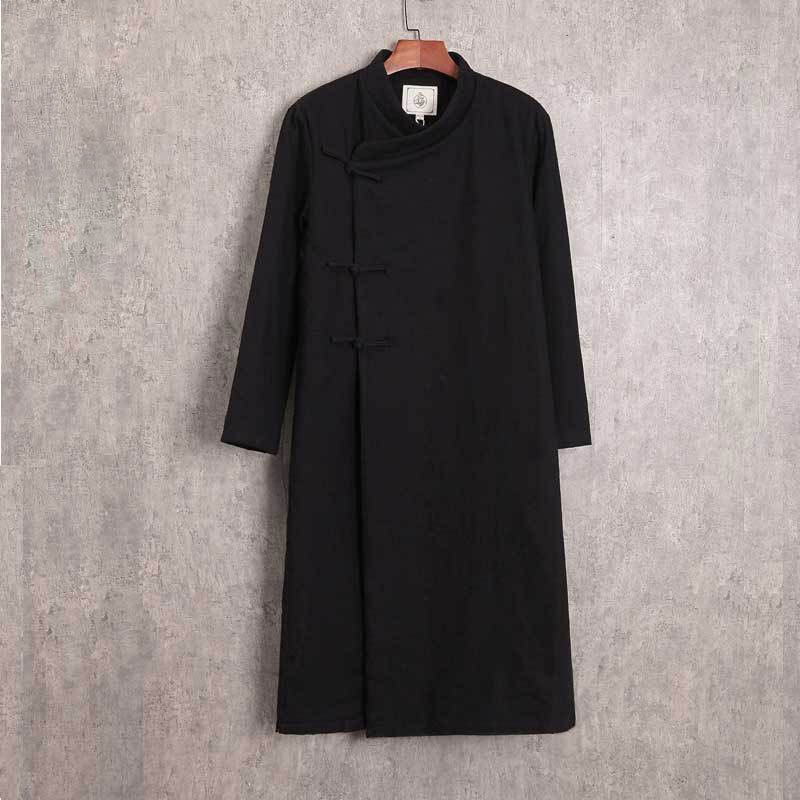Shifu Cotton and Linen Men's Long Tang Suit Hanfu Chinese Style Buckle Cotton Long Shirt Cotton-padded Jacket Linen Chinese Style Jacket