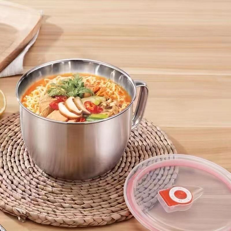 Stainless Steel Instant Noodle Bowl Student Thickened Fast Food Cup Lunch Box with Lid Household Instant Noodle Cup Soup Bowl suit Large Capacity