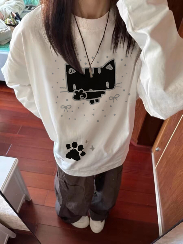 白色长袖t恤女秋2025新款宽松慵懒风外穿内搭打底衫上衣服|undefined