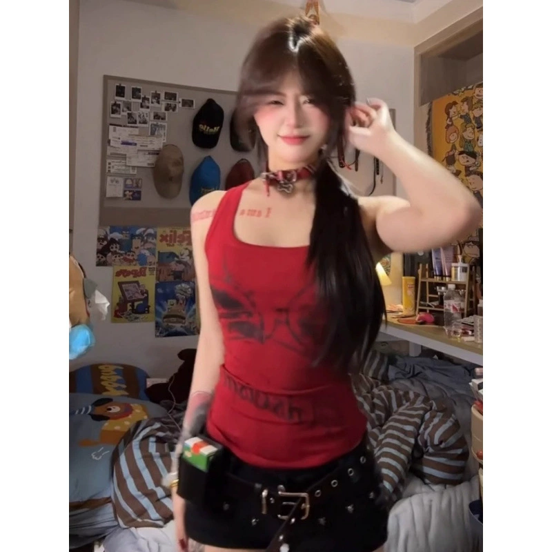 [210 г, 40 шт., тонкий хлопок 1*1] Милый и пряный уличный жилет без рукавов, женский летний короткий топ