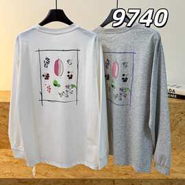 9740 青岛仓秋季新品 情侣款早秋长袖圆领打底衫男女同款