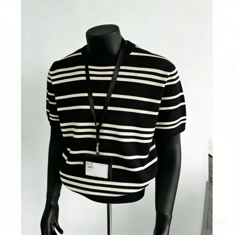 2026 New Summer Ice Silk Breathable Men's Striped Round Neck Casual Versatile Fashion Men's Knit Short-Sleeve T-Shirt 2026 New Summer Ice Silk Breathable Men's Striped Round Neck Casual Versatile Fashion Men's Knit Short-Sleeve T-Shirt