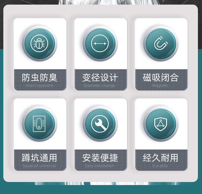 Toilet odor prevention and clogging device, stainless steel squat toilet cover, household bathroom toilet bowl cover, a magic tool to prevent odor return Application Scenario
