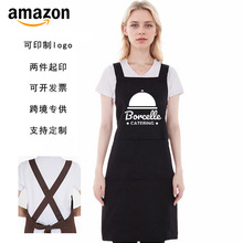 亚马逊跨境定制logo加大码交叉围裙家用厨房烘培餐饮耐脏工作服女
