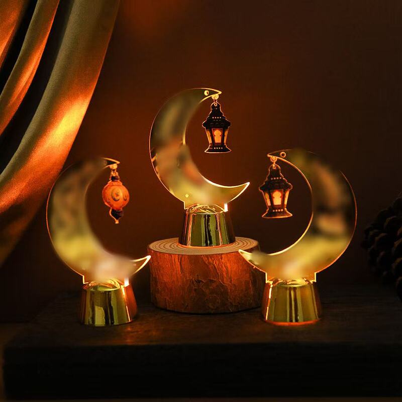 Hollow-Out Festival Night Light Moon-Shaped Ornament Lamp Atmosphere Electronic Candle Light Holiday Decorative Light Creative Gift