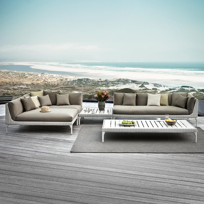 Conjunto de sofás para exteriores, muebles de esquina para patio o balcón, sofá de ratán para terraza de villa o solárium.