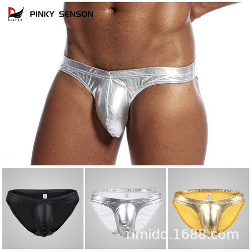 Foreign trade manufacturer Pinky senson men's briefs U-convex solid color low-waist sexy polyester patent leather underwear