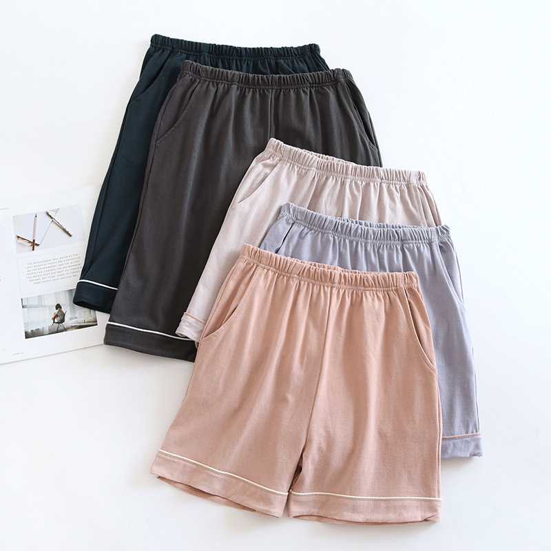 Pure Cotton Knitted Couple's Pajama Pants Men's and Women's Shorts Summer Half Pants Loose Large Size Home Pants Beach Pants Outer Wear