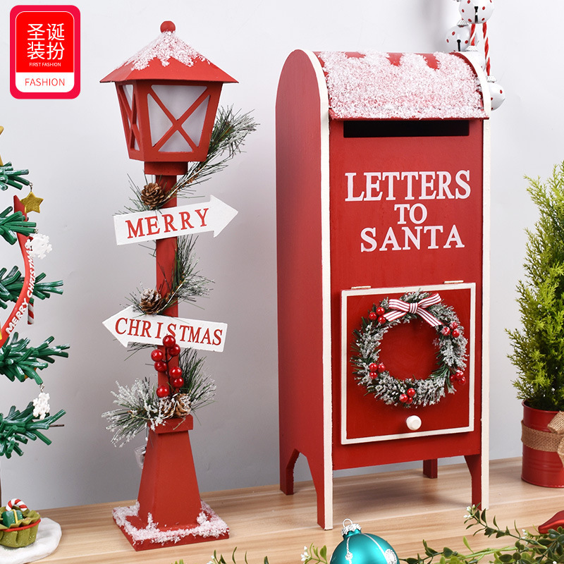 Caja de correo de madera de Navidad iluminación decoración hotel bar tienda decoración de recepción decoración árbol de Navidad