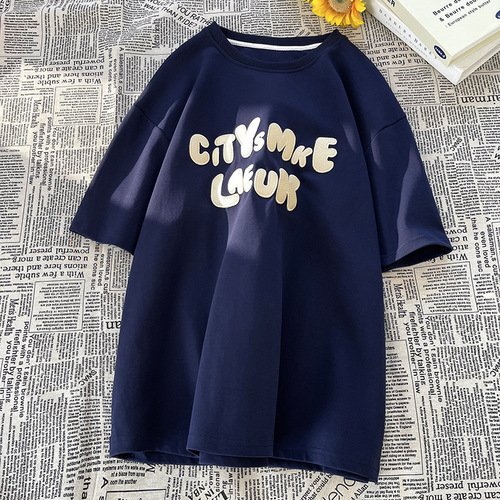 Red Wine T-Shirt Short Sleeve Men's Summer Minority Design Letter Embroidered American Streetwear Brand Heavyweight 100% Cotton T-Shirt