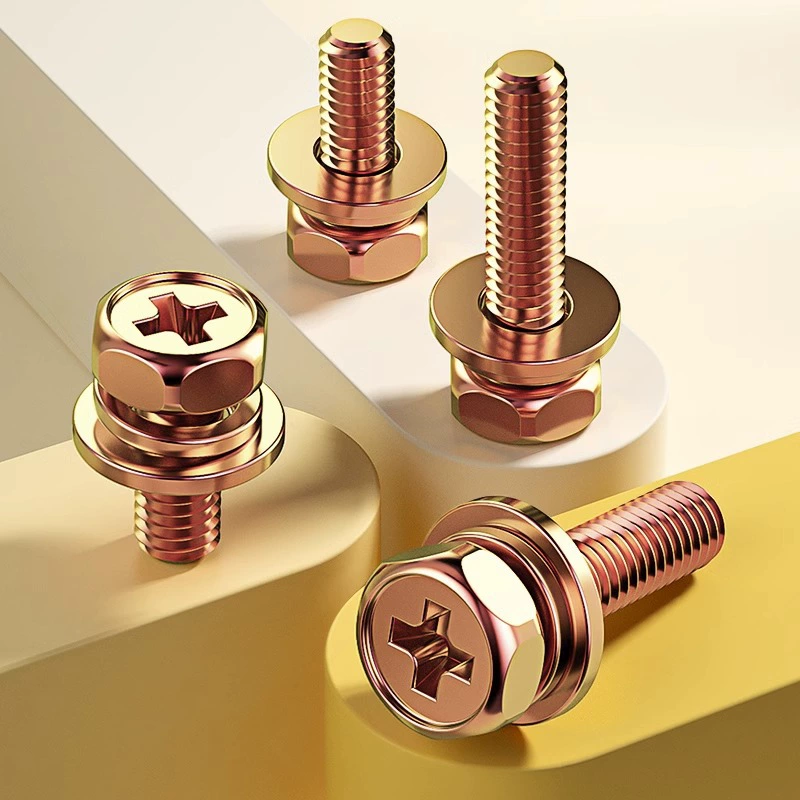 Окрашенный цинк Наружный шестигранный с ковриком комбинированный винт крестовой канавки вогнутая головка три комбинации винт M3M4M5M6-M10