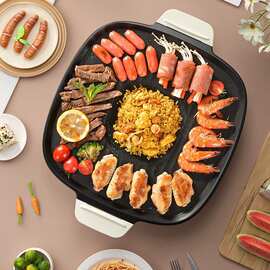 多功能烧烤炉电烤盘家用不粘无烟一体烤肉盘室内煎烤盘电烤锅批发