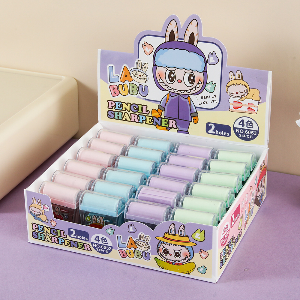 Nuevo dibujo animado de doble agujero cuchillo de lápiz lindo divertido rodillo borradora lápiz planador 2 en 1 estudiantes afilador papelería