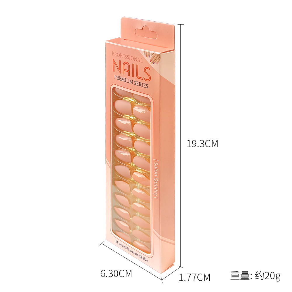 Uñas postizas removibles de color sólido brillante, 24 piezas, puntas de uñas largas en forma de almendra en una caja de papel, uñas de longitud media para decoración de uñas.