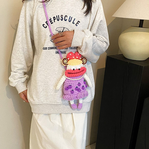 网红钩织包包女成品包新款网红针织香肠嘴大嘴妹单肩斜挎手机包