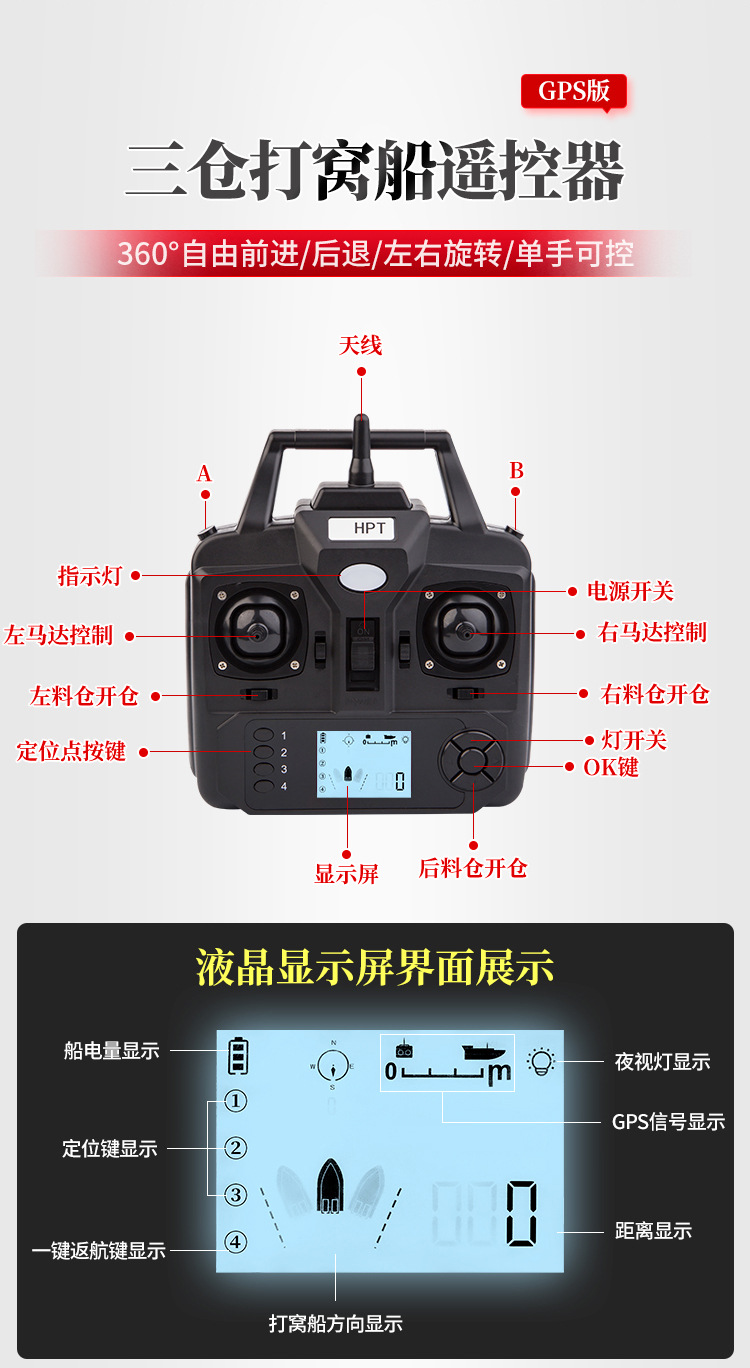 500米定点打窝船智能遥控船GPS定位一键返航三仓送钩打窝船送饵船详情20