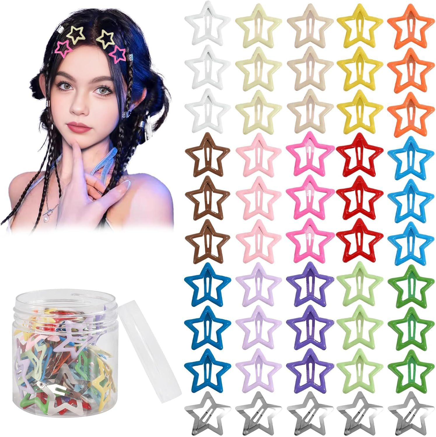 50Pcs Candy Color Star Clips Five-Pointed Star Bb Clips Amazon Cross-Border Hair Clips Princess Bangs Clips Hair Clips