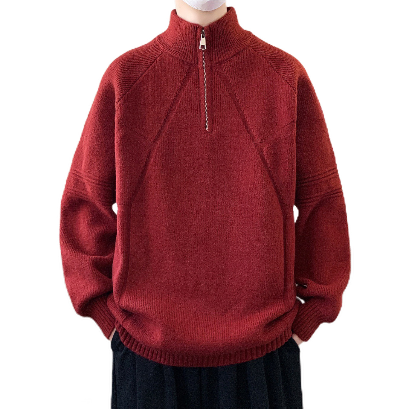 Explosiones transfronterizas de tamaño europeo camisa de punto suéter hombre medio cremallera línea de cuello chaqueta de tendencia de negocios fábrica al por mayor