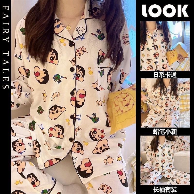 Women's pajamas new cartoon Crayon Xiaoxin same style long sleeve spring and autumn cute homewear suit high-looking outerwear